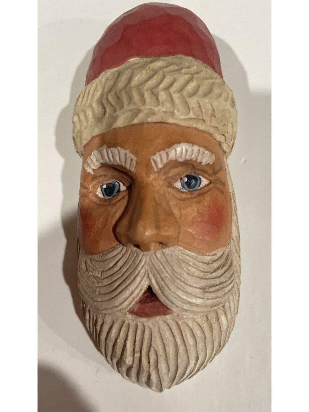 SANTA BROOCH/Pin VINTAGE  ORNAMENT HAND  CARVED HAND  PAINTED SIGNED DATED 1993